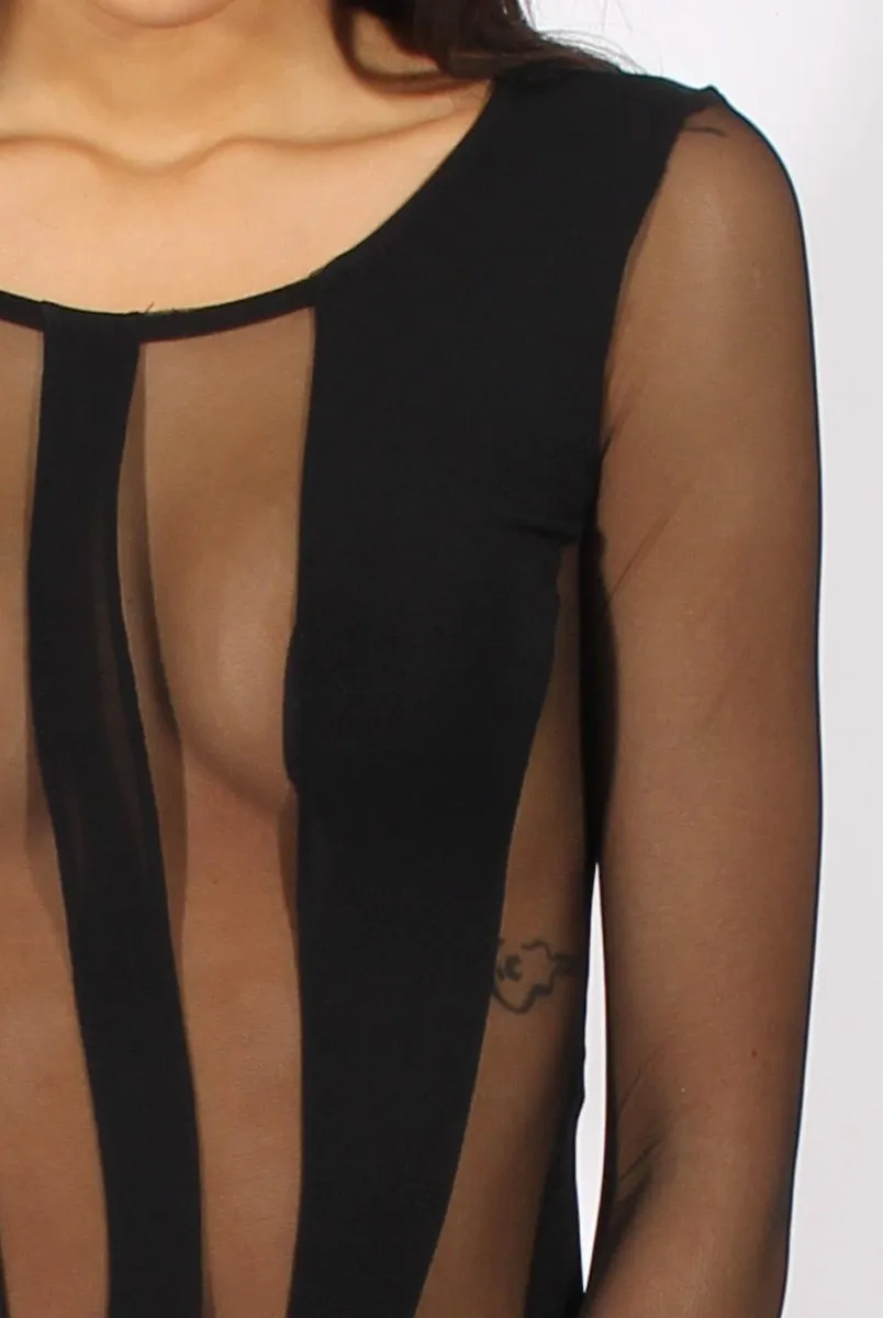 Black Semi Sheer Bodysuit - Svana