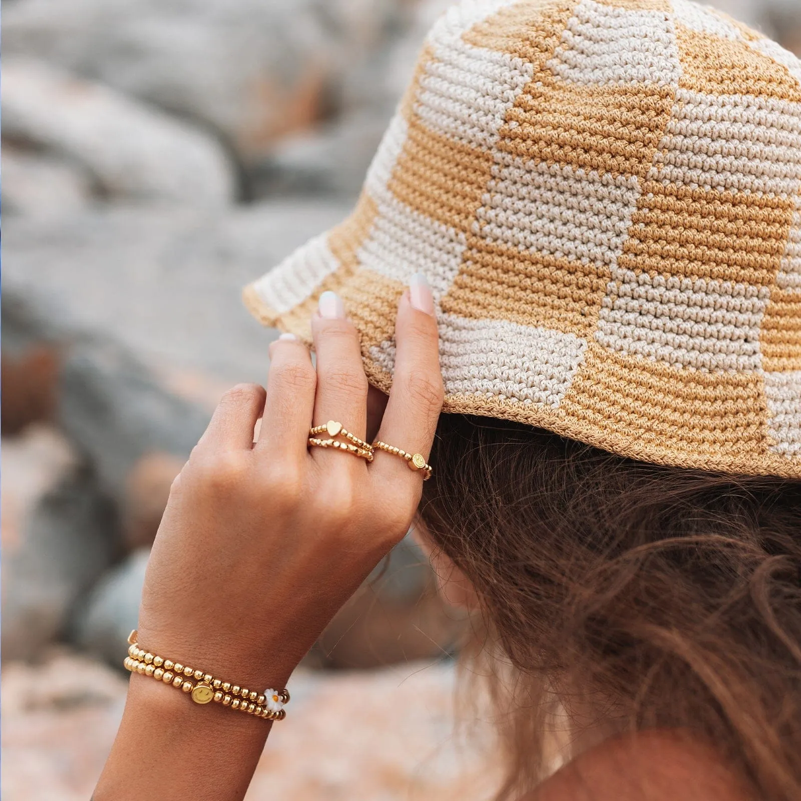 Gold Heart Bead Stretch Ring