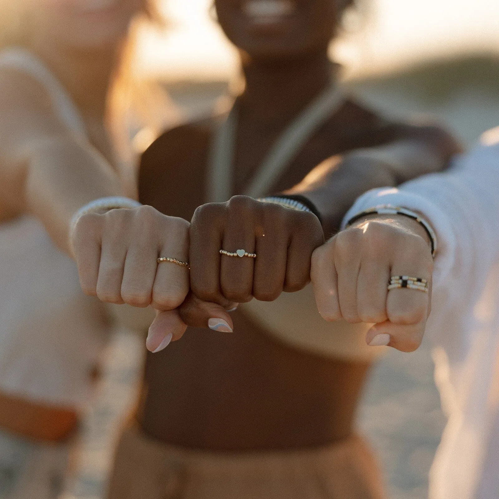 Gold Heart Bead Stretch Ring