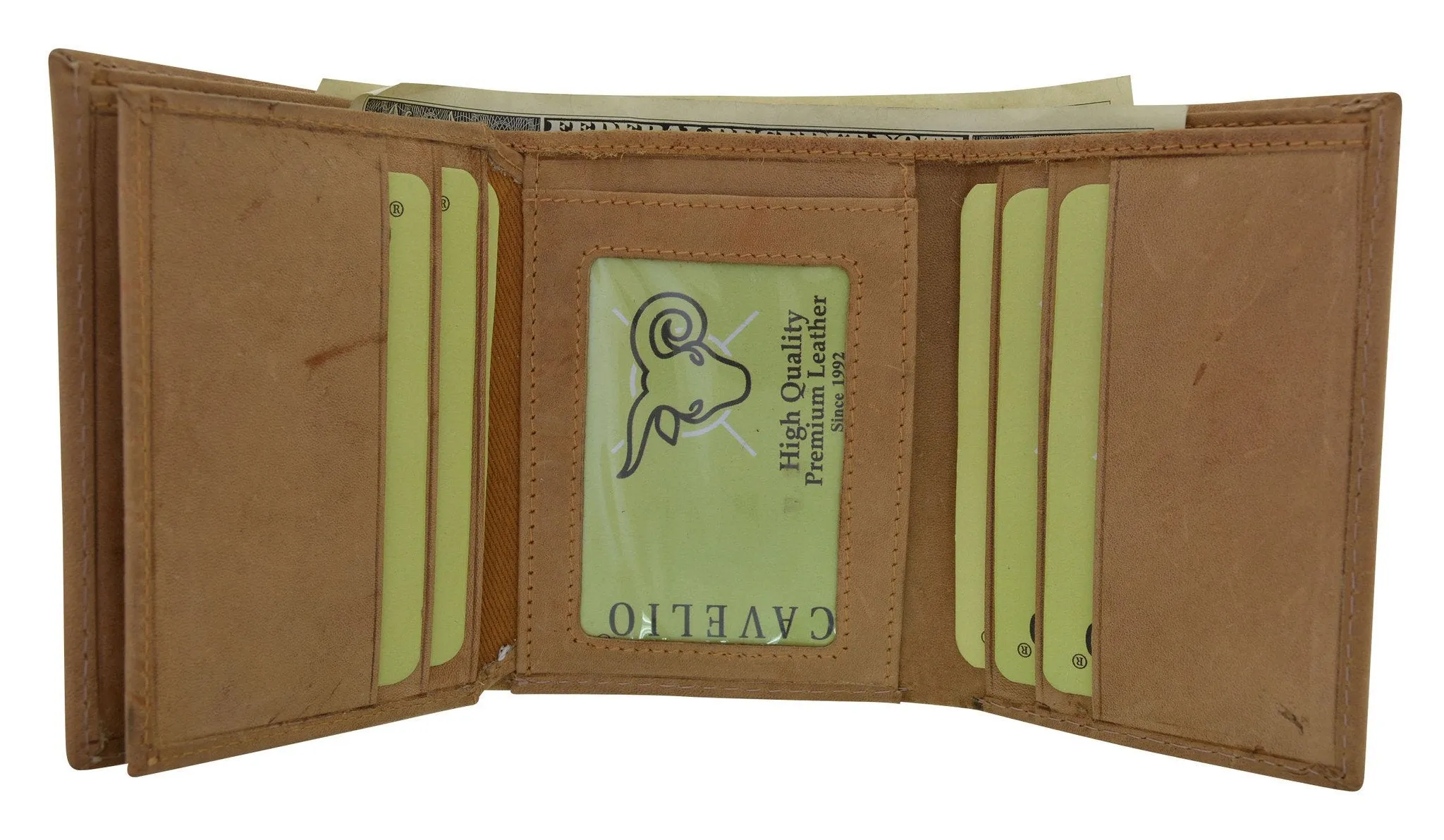 HU1107/New Hunter Series Premium Leather Vintage Style Trifold Credit Card Holder Walle by Cavelio