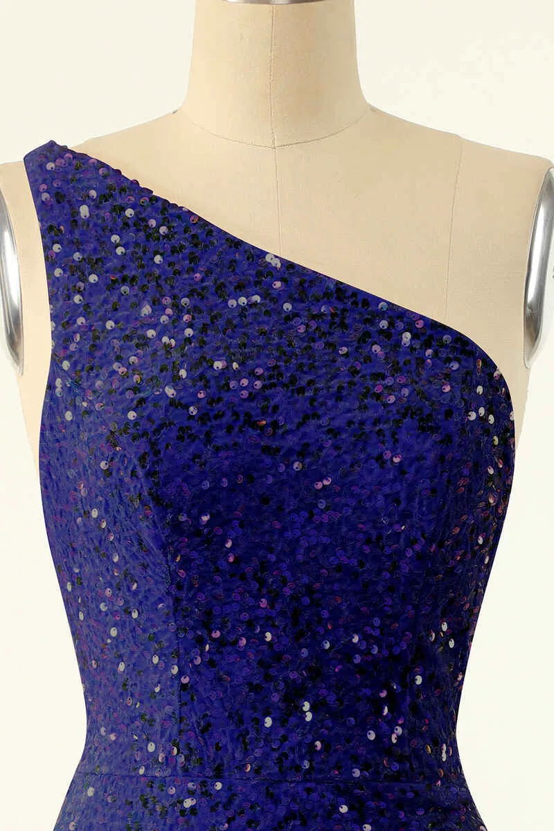 Pink Sequin One-Shoulder Backless Short Formal Dress