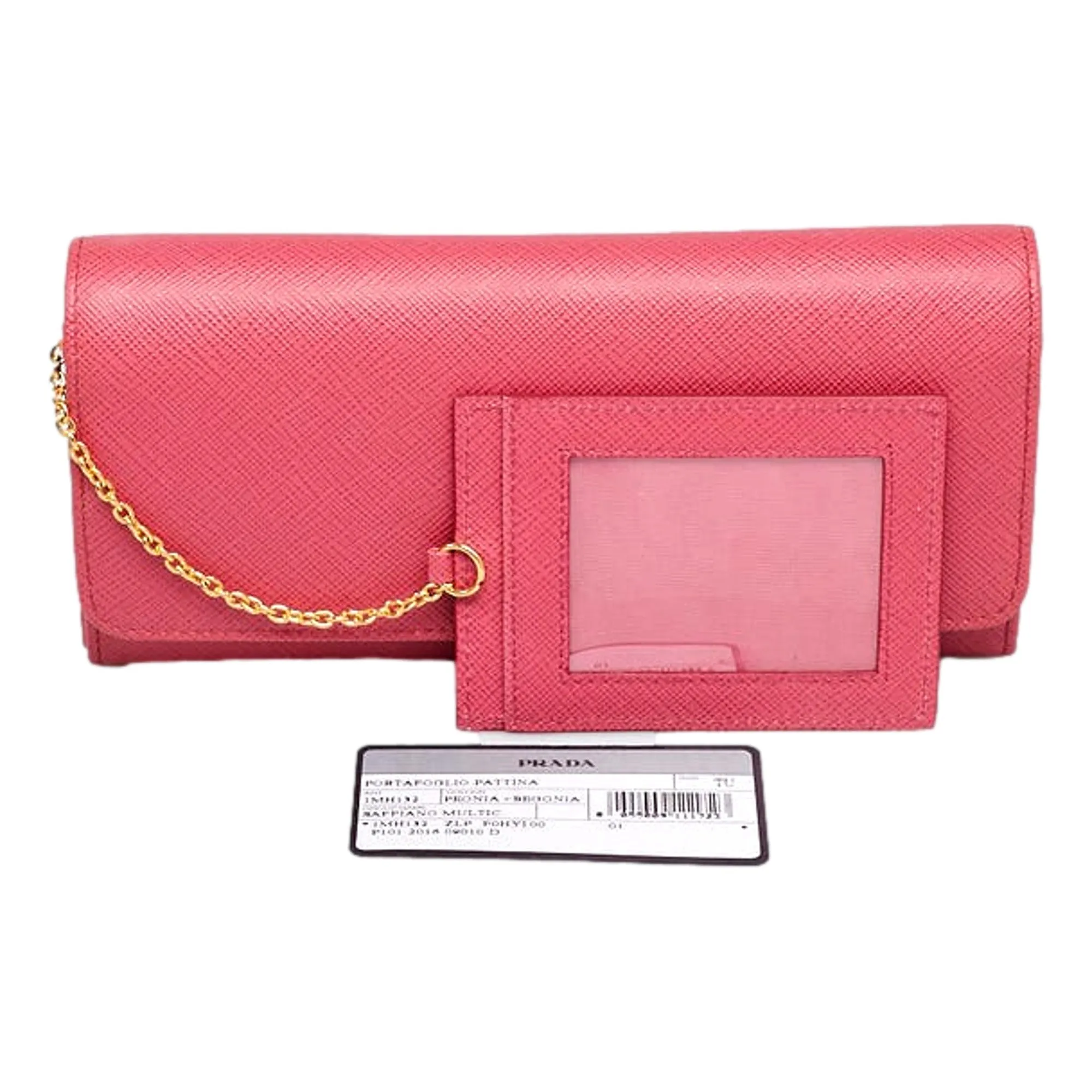 Prada Continental Flap Wallet With Detachable Chain Card Case Peonia Begonia Pink