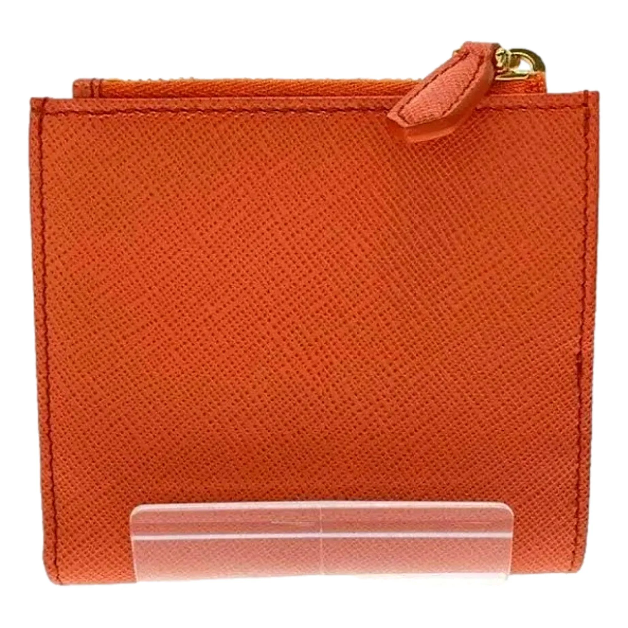Prada Saffiano Smooth Leather Logo Card Holder Wallet Arancio Orange