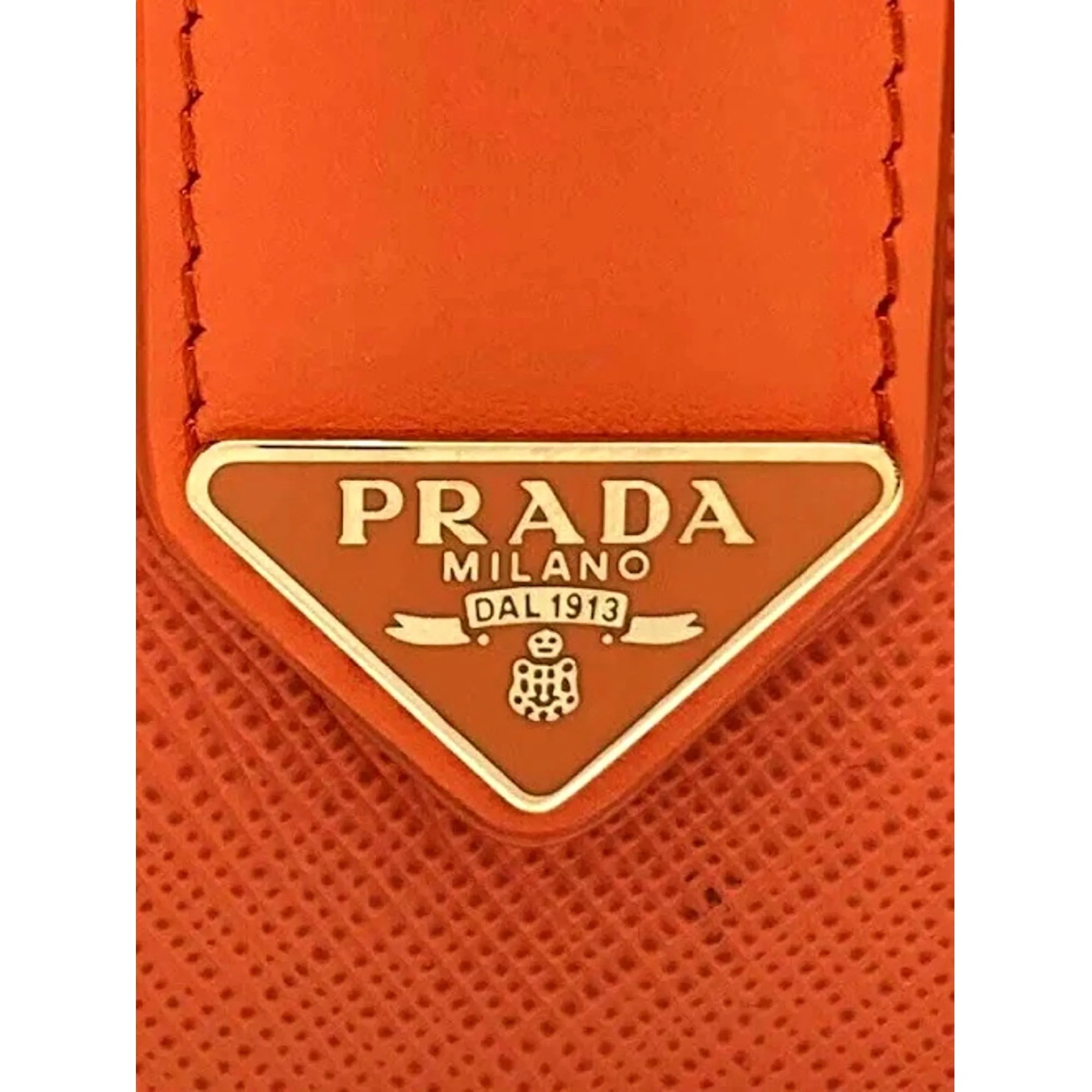 Prada Saffiano Smooth Leather Logo Card Holder Wallet Arancio Orange