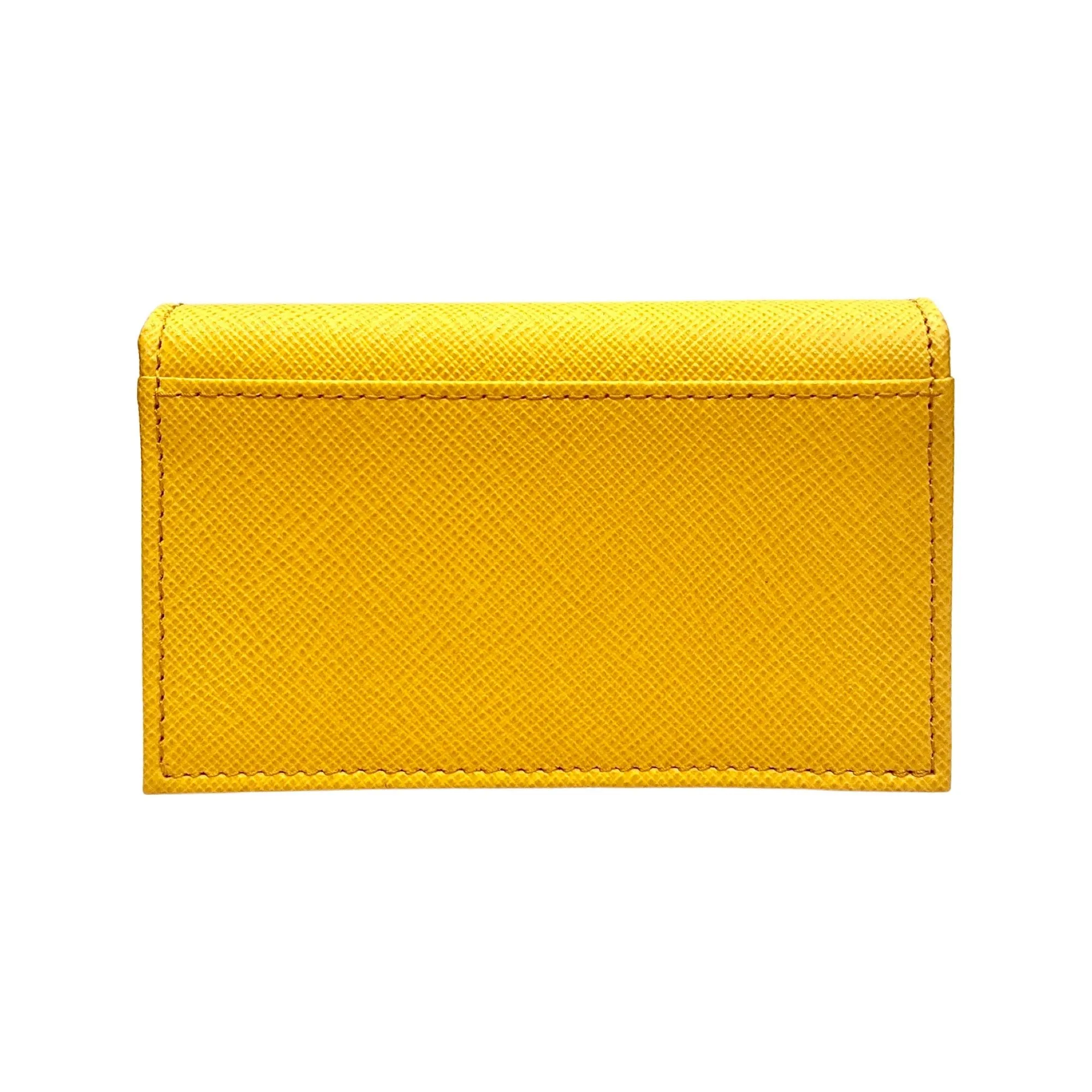 Prada Saffiano Yellow Leather Card Case Wallet