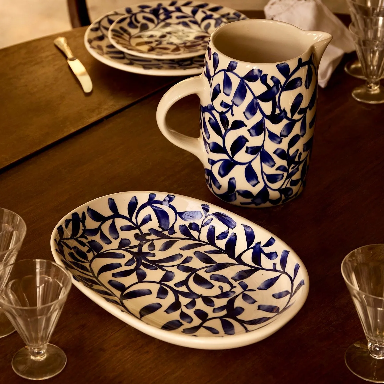 Small Navy Blue Scroll Oval Platter